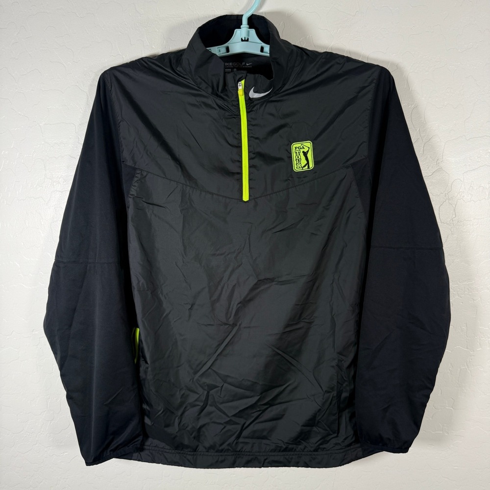 Nike Golf Quarter Zip Pullover Mens Large Black PGA Tour Windbreaker Outdoor‎